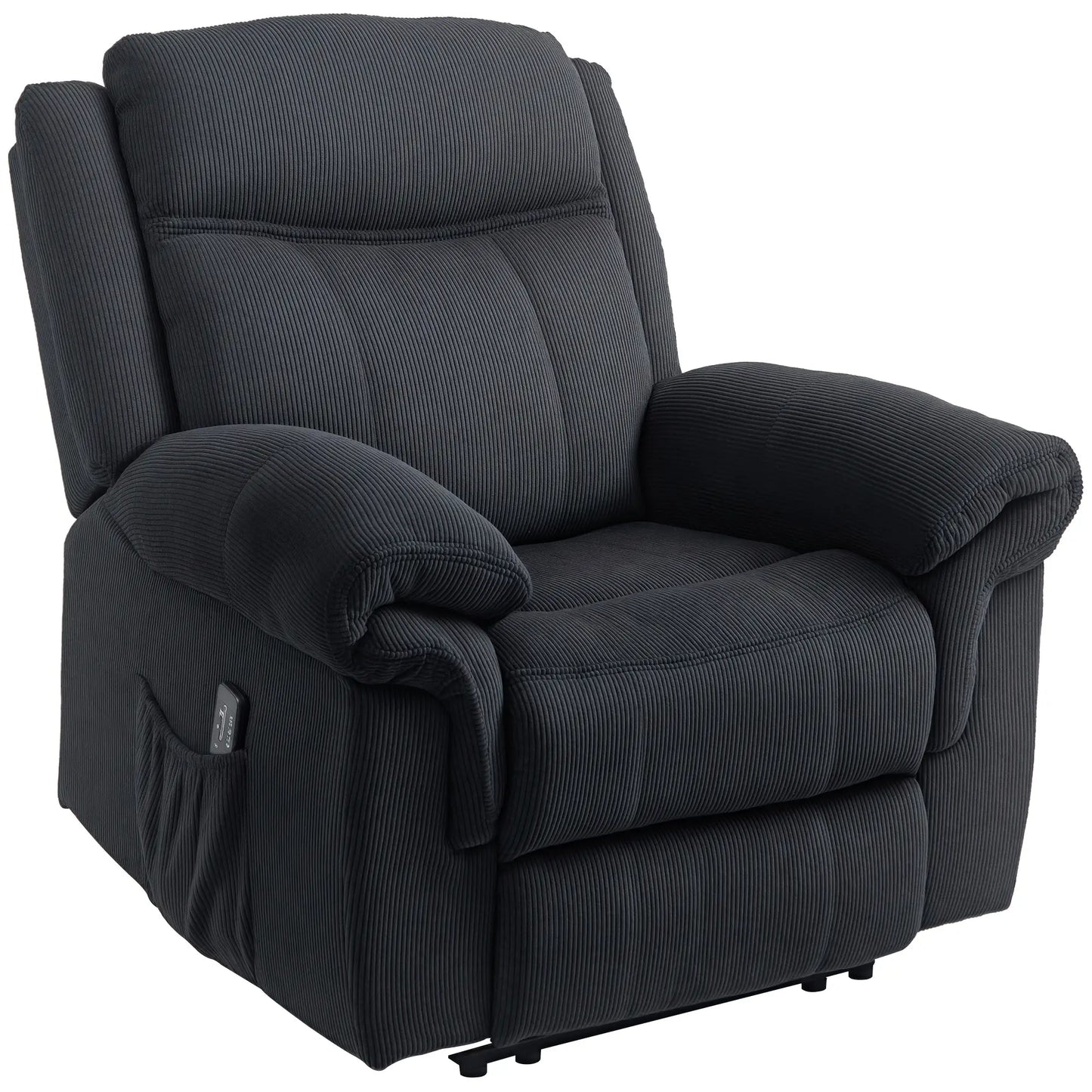 Manual Recliner Chair, Vibration Massage, Side Pockets, Corduroy, Black Sofas & Reclining Chairs at Gallery Canada