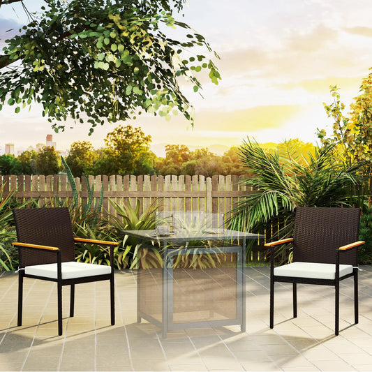 Stackable Wicker Patio Chairs, Set of 2, Removable Cushion, Cream White Patio Chairs Cream White, Brown at Gallery Canada