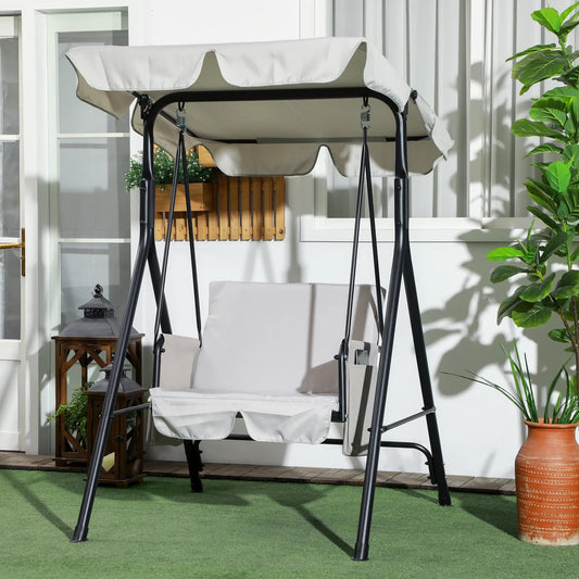 1-Seat Outdoor Porch Swing Patio Swing with Adjustable Canopy, Removable Seat and Back Cushion for Garden, Poolside Patio Swings with Stand Grey at Gallery Canada