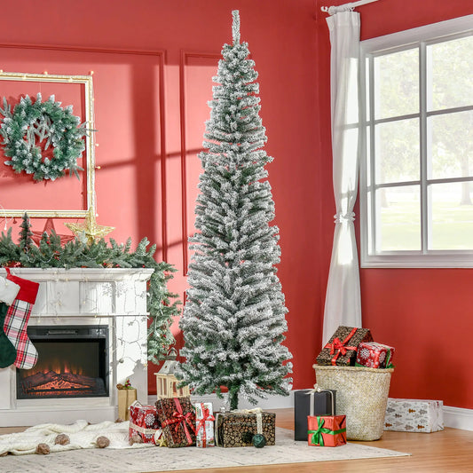 7.5ft Flocked Pencil Christmas Tree, Realistic Tips, Green Pencil Christmas Trees Green at Gallery Canada