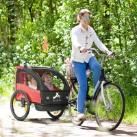 2 Seat Bike Trailer for Kids, Baby Stroller with Storage Bag, 5 Point Harness, Bicycle Trailer with 20" Wheels, Red Kids Bike Trailers Red, Black at Gallery Canada