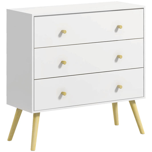 3 Drawer Dresser, Chest of Drawers with Wood Legs and Handles for Living Room, White - Gallery Canada