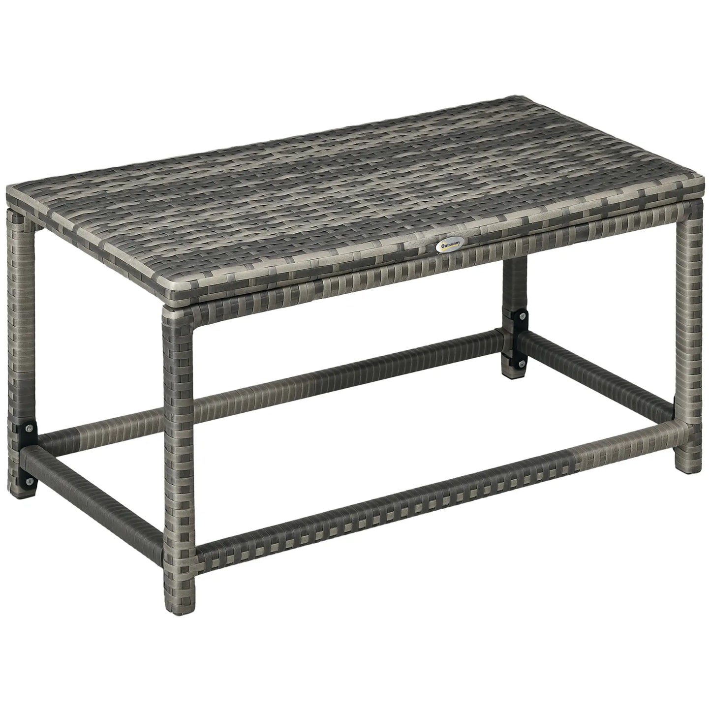 Patio Rattan End Table, Outdoor Side Table, Woven Top, Mixed Grey, Grey