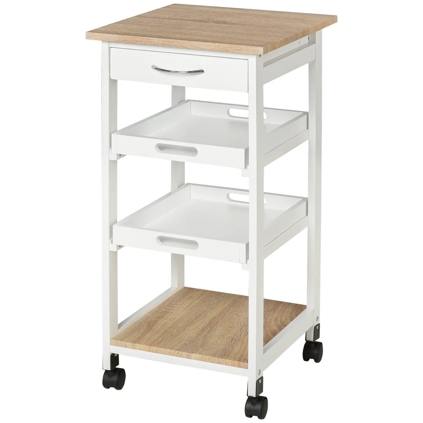 4-Tier Kitchen Cart, Removable Serving Tray, Wheels with Drawer, White Kitchen Islands & Kitchen Carts at Gallery Canada
