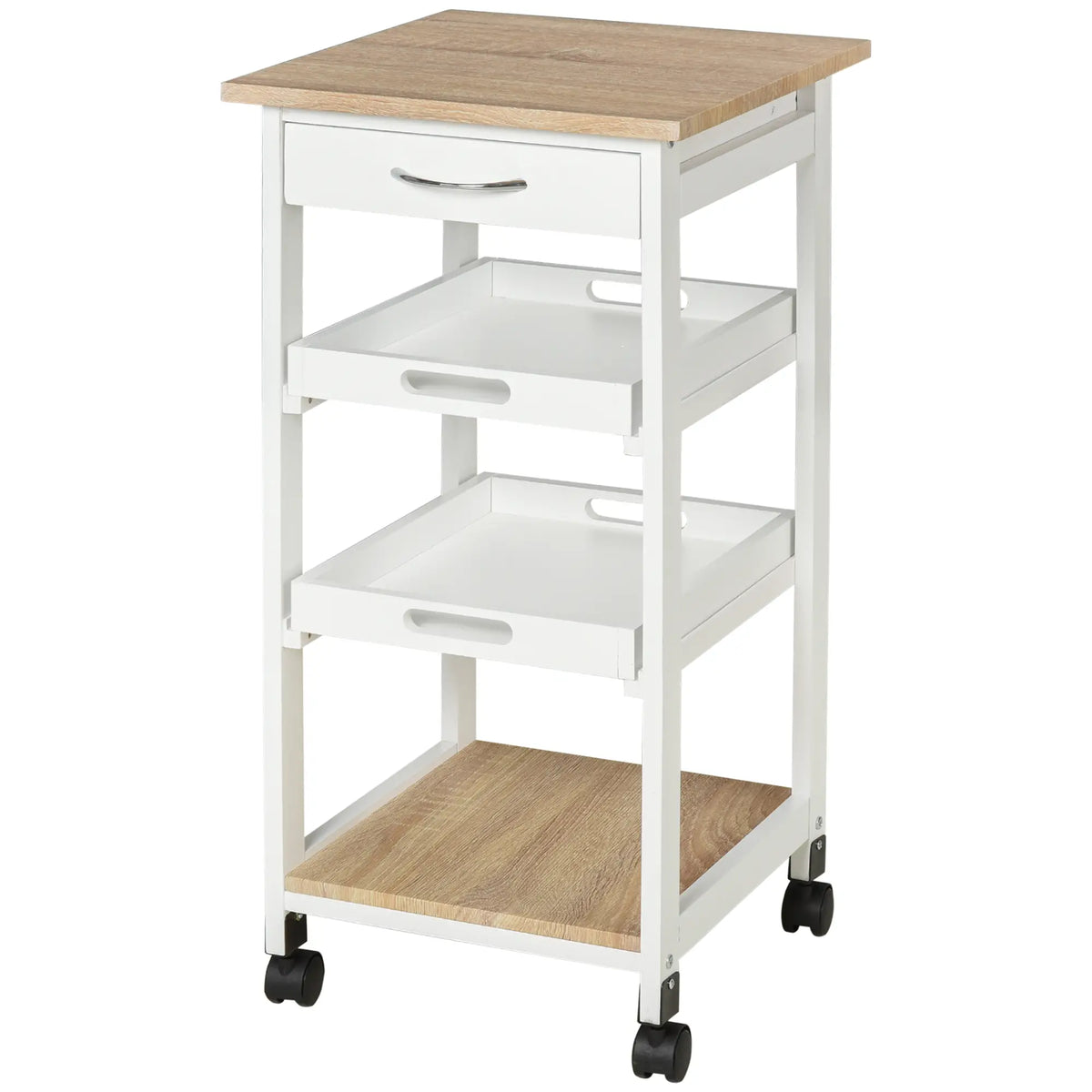 4-Tier Kitchen Cart, Removable Serving Tray, Wheels with Drawer, White Kitchen Islands & Kitchen Carts at Gallery Canada