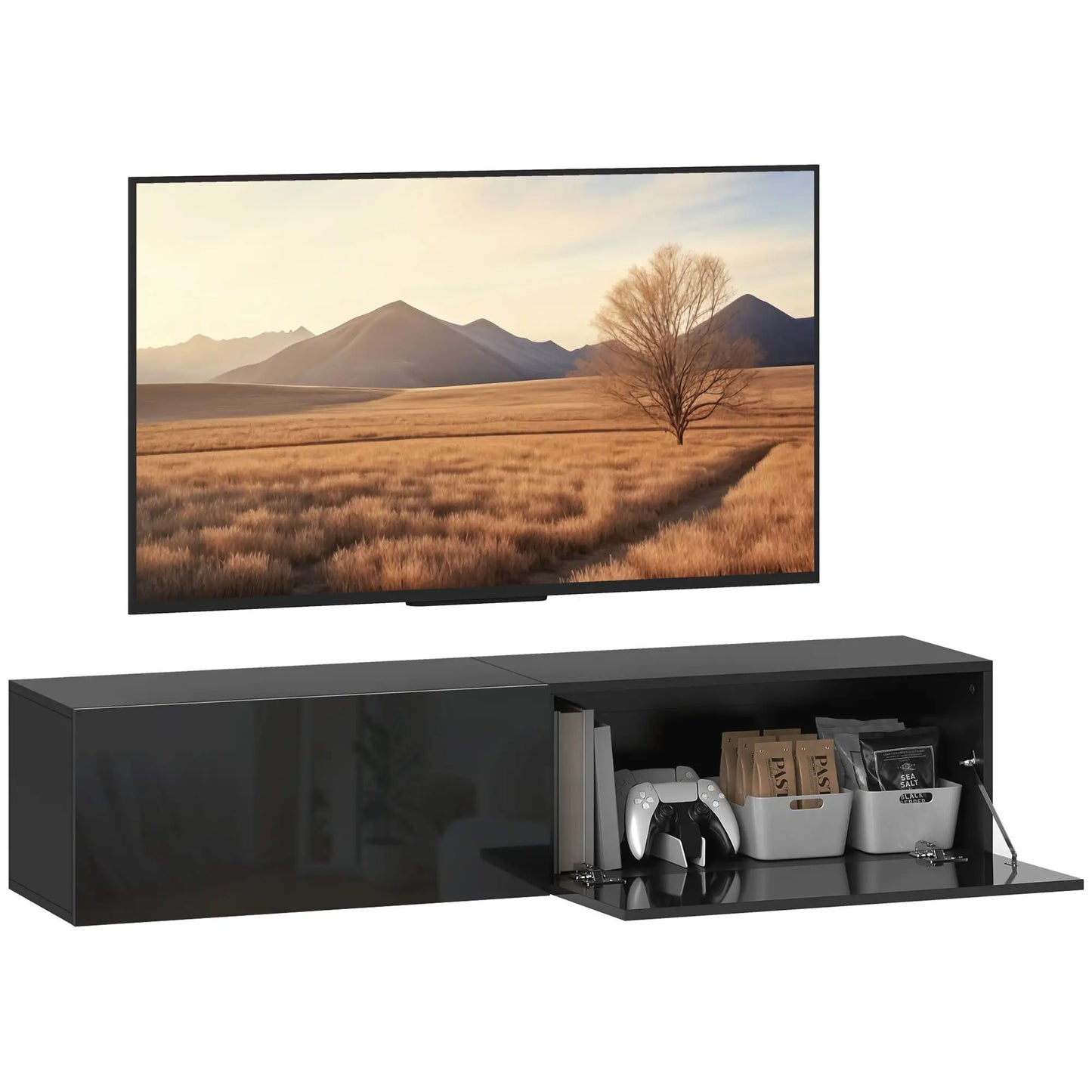 Floating TV Stand, Storage Cupboards for 45, 55, 65in TVs, Black TV Stands at Gallery Canada