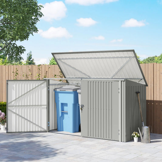 7.6 x 3.4ft Storage Shed, 3 Bin Organizer, Lockable Doors, Silver Grey Sheds Silver Grey at Gallery Canada