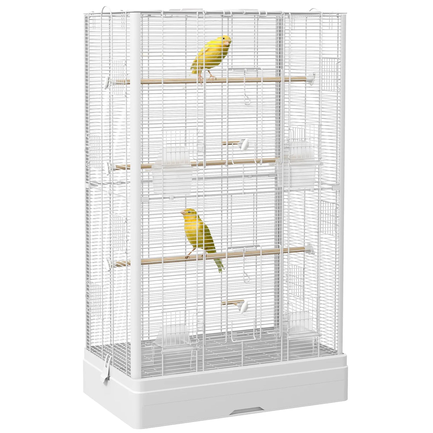 39" Bird Cage for Budgies, Finches, Canaries, Wooden Stand, White Bird Cages at Gallery Canada