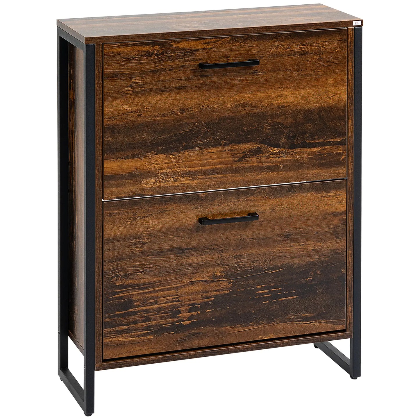Shoe Cabinet, 2 Flip Doors, 2 Drawers, Divider, Holds 12 Pairs, Rustic Brown Shoe Storage Cabinets & Racks at Gallery Canada