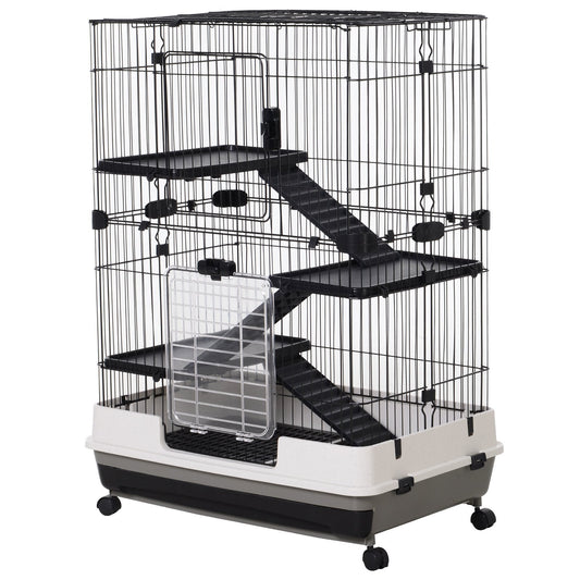 32"L 4-Level Small Animal Cage Rabbit Hutch with Universal Lockable Wheels, Slide-out Tray for Bunny, Chinchillas, Ferret, Black - Gallery Canada
