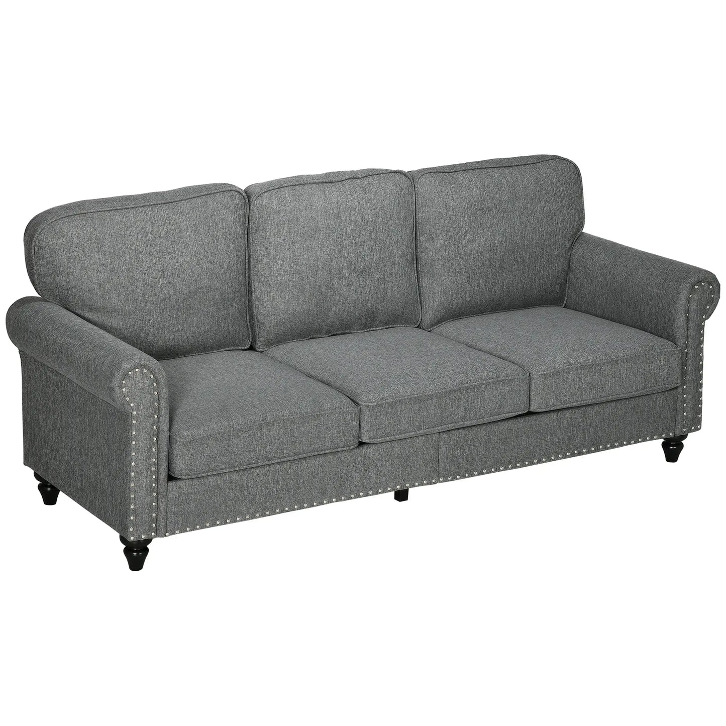 3-Seater Sofa, 81" Upholstered Linen Fabric, Rubberwood Legs, Grey 3-Seater Sofas at Gallery Canada