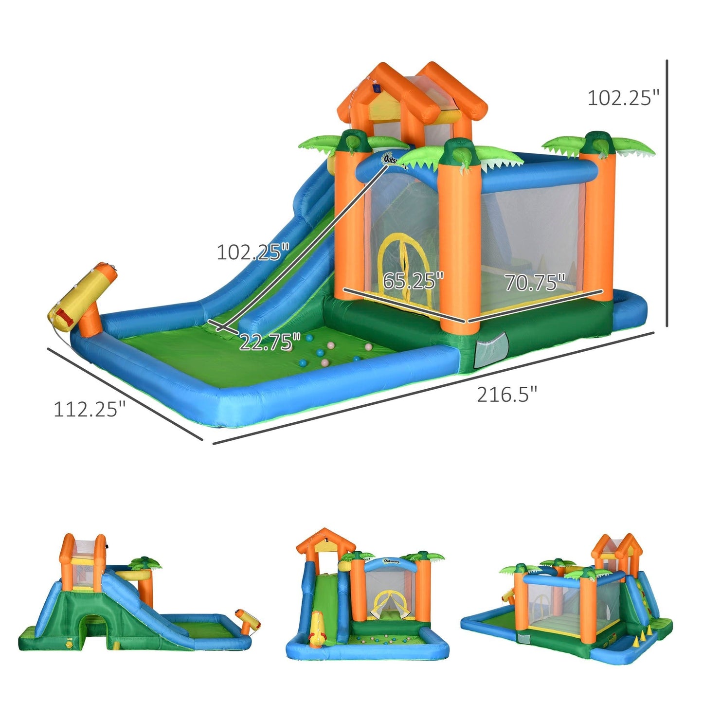 Large Bounce House w/ Inflatable Water Slide, Summer Theme Jumping Castle w/ Trampoline, Water Pool, Climbing Wall, 450W Air Blower for Kids Age 3-8 at Gallery Canada