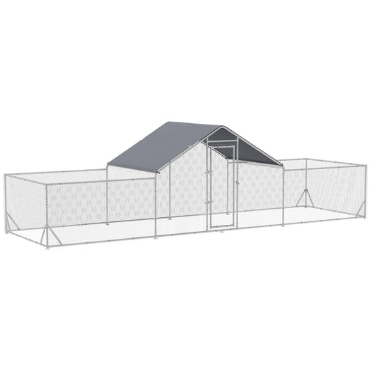 Large Chicken Run Outdoor for 12-14 Chickens, Walk In Metal Chicken Coop with Cover for Backyard Farm, 23' x 6.6' x 6.4' - Gallery Canada