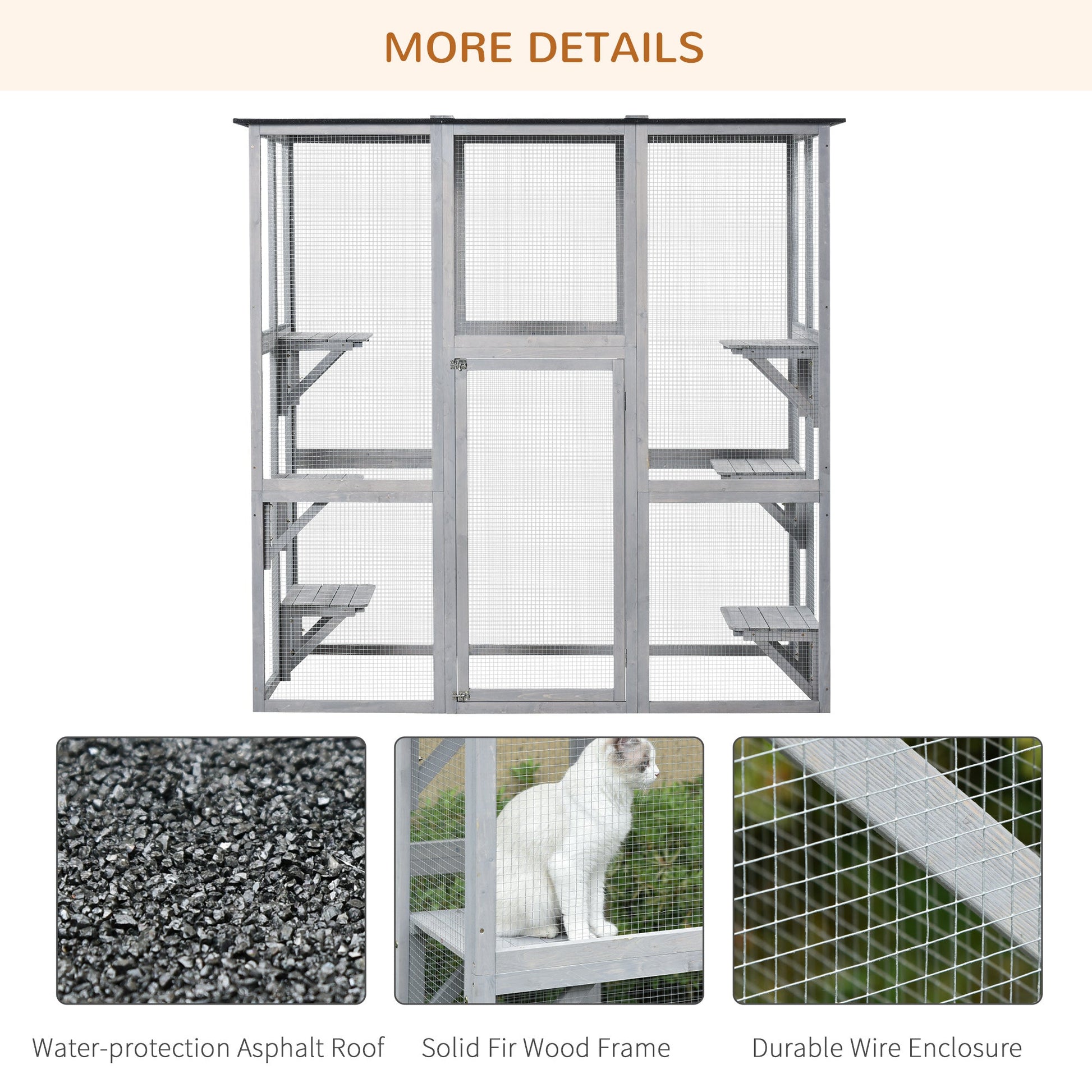Large Outdoor Catio Enclosure, Weatherproof Cat House with Asphalt Roof, Wooden Cat Patio Cage with 6 Balanced Platforms, 71" x 39" x 71", Grey at Gallery Canada