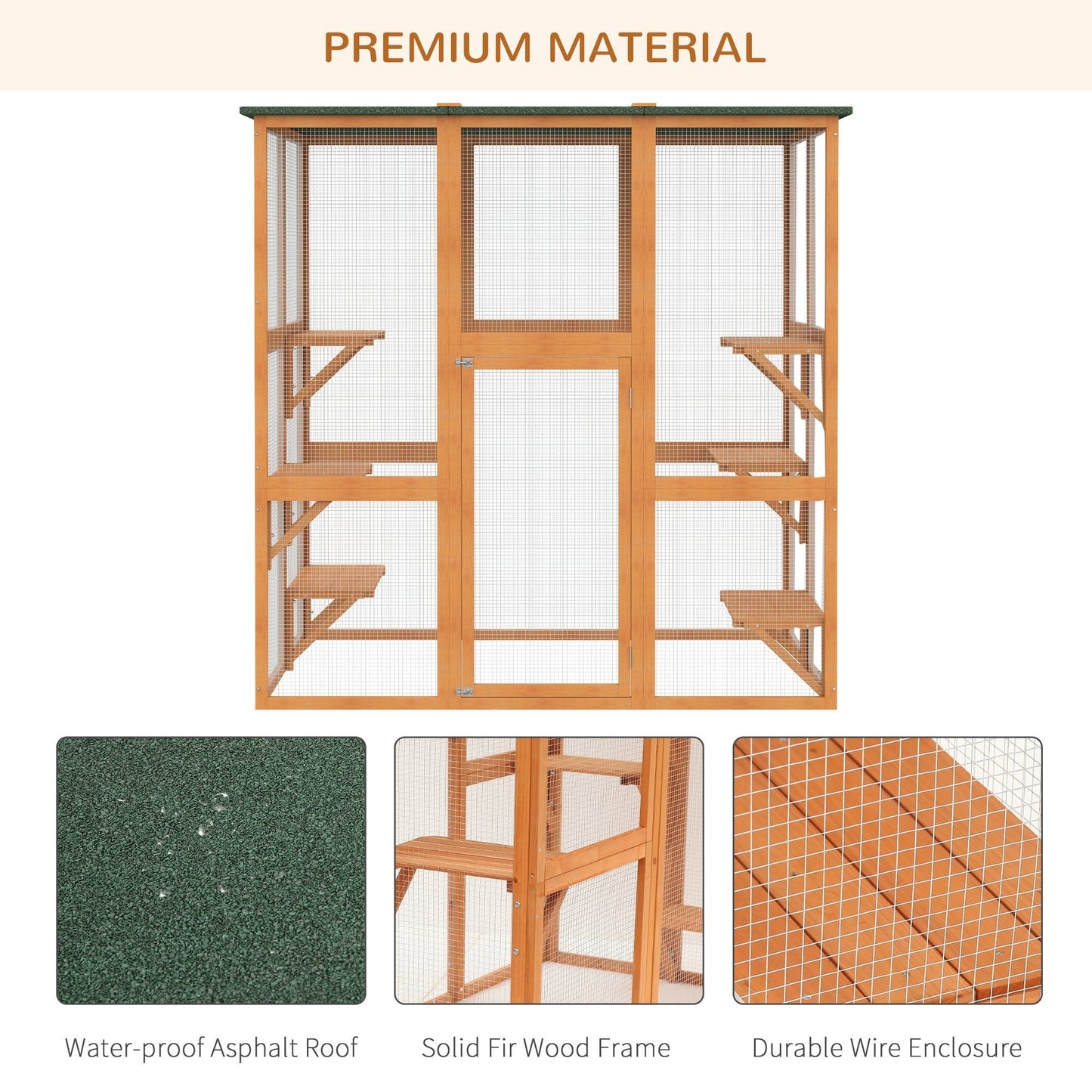 Large Outdoor Catio Enclosure, Weatherproof Cat House with Asphalt Roof, Wooden Cat Patio Cage with 6 Balanced Platforms, 71" x 39" x 71", Orange at Gallery Canada