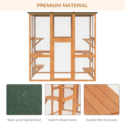 Large Outdoor Catio Enclosure, Weatherproof Cat House with Asphalt Roof, Wooden Cat Patio Cage with 6 Balanced Platforms, 71" x 39" x 71", Orange at Gallery Canada