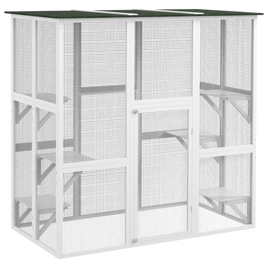 Large Outdoor Catio Enclosure, Wooden Cat Patio with 6 Balanced Platforms and Asphalt Roof, 70.9" x 38.6" x 70.9", White at Gallery Canada