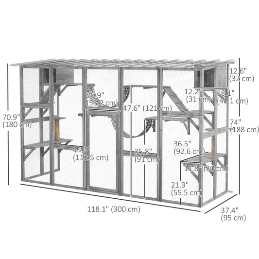 Large Outdoor Catio with Condos, Platforms, Doors, Ladders, Weather-Resistant Roof, Grey - Gallery Canada