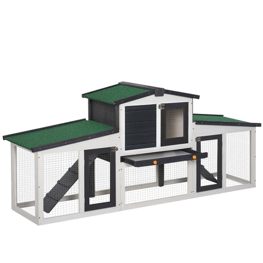 Large Rabbit Hutch with Double Runs, Wooden Bunny Cage Outdoor with Removable Tray, Ramps, Roof, 80" x 18" x 31.5", Gray - Gallery Canada