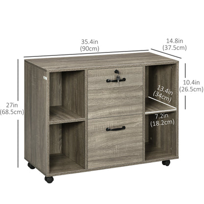 Lateral File Cabinet with Wheels and Lockable Drawer, Mobile Printer Stand, Filing Cabinet with Open Shelves for Letter and A4 Size Documents, Grey at Gallery Canada