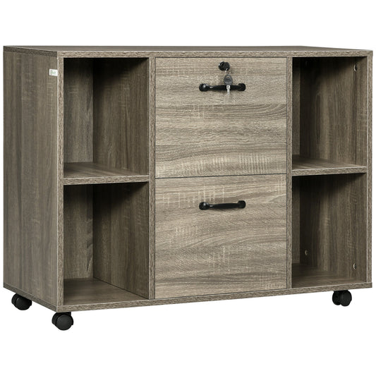 Lateral File Cabinet with Wheels and Lockable Drawer, Mobile Printer Stand, Filing Cabinet with Open Shelves for Letter and A4 Size Documents, Grey - Gallery Canada
