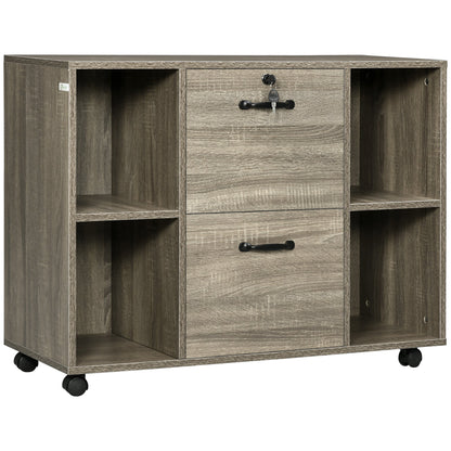 Lateral File Cabinet with Wheels and Lockable Drawer, Mobile Printer Stand, Filing Cabinet with Open Shelves for Letter and A4 Size Documents, Grey at Gallery Canada