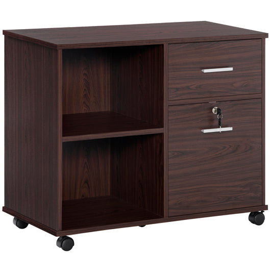 Lateral File Cabinet with Wheels, Mobile Printer Stand, Filing Cabinet with Open Shelves and Drawers for A4 Size Documents, Walnut - Gallery Canada