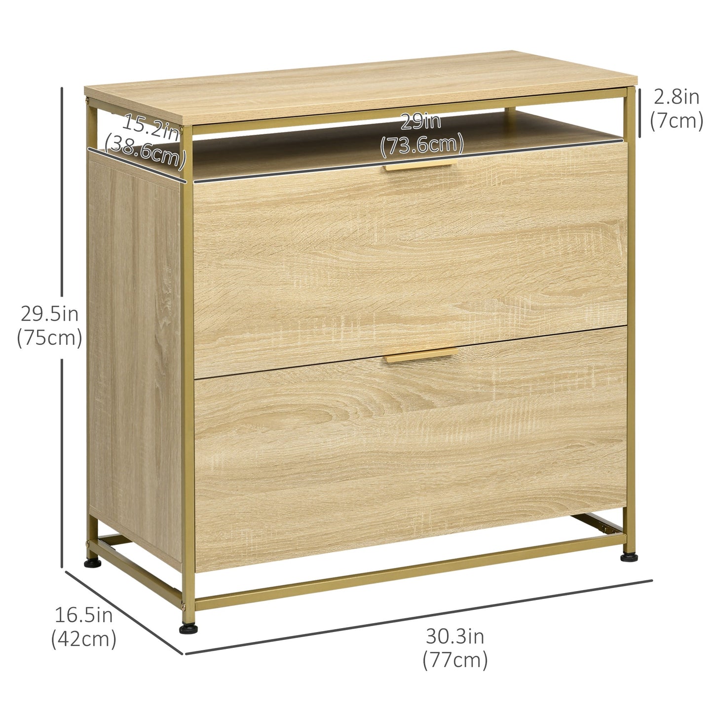 Lateral Filing Cabinet, 2 Drawers File Cabinet with Hanging Bars for A4 and Letter Size, Printer Stand for Home Office, Natural Tone at Gallery Canada