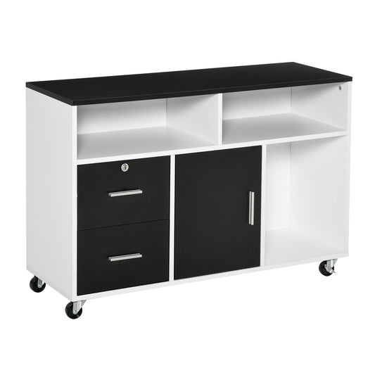 Lateral Filing Cabinet, Printer Stand Home Office Mobile File Cabinet with Wheels, Lockable Drawer, Black at Gallery Canada