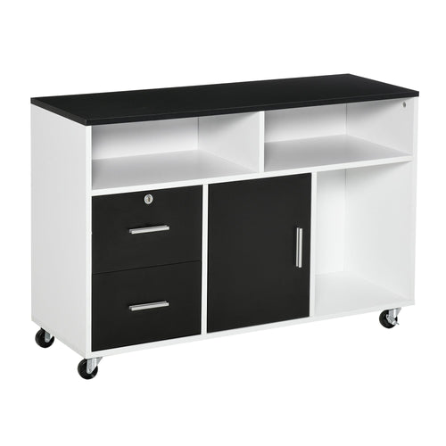 Lateral Filing Cabinet, Printer Stand Home Office Mobile File Cabinet with Wheels, Lockable Drawer, Black