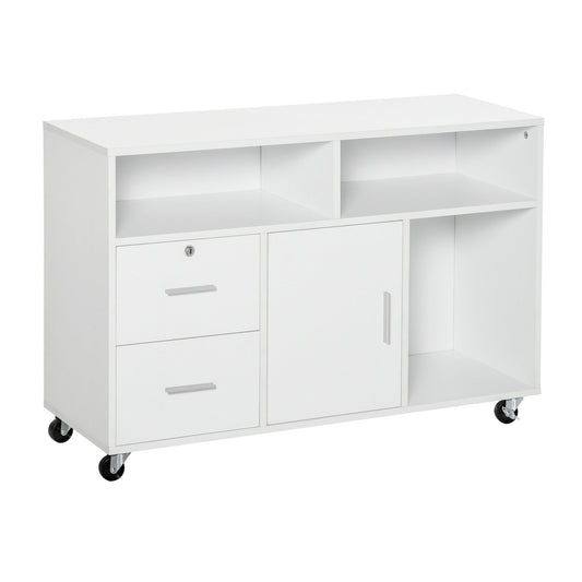 Lateral Filing Cabinet, Printer Stand Home Office Mobile File Cabinet with Wheels, Lockable Drawer, White at Gallery Canada
