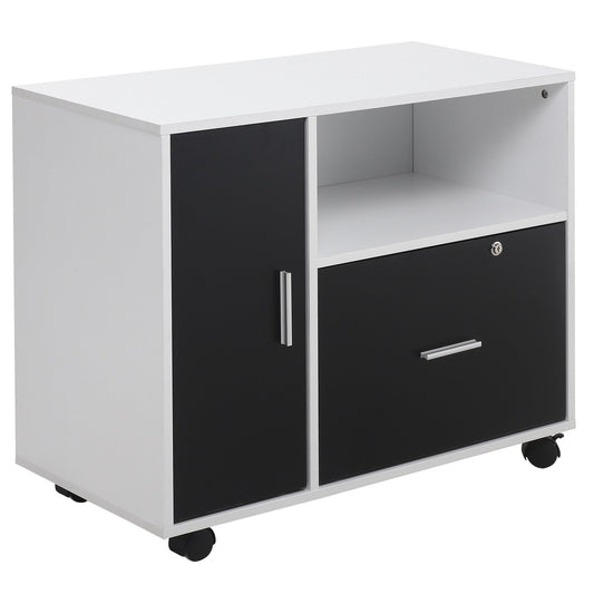 Lateral Filing Cabinet with Lockable Drawer for Hanging Legal, Letter Sized Files, Mobile Printer Stand for Home Office, Black and White - Gallery Canada