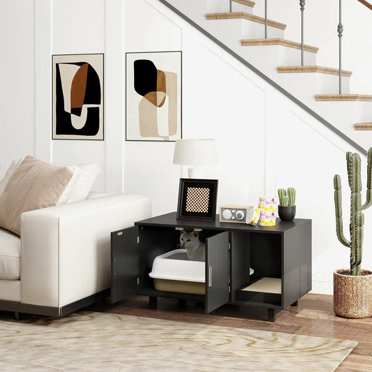Cat Litter Box Enclosure, End Table with Scratcher, Black Cat Litter Box Enclosures Black at Gallery Canada