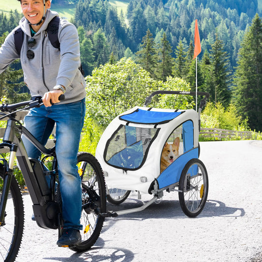 Dog Bike Trailer, 2-In-1 Pet Stroller, Bicycle Wagon, Blue Dog Bike Trailers & Strollers Blue at Gallery Canada