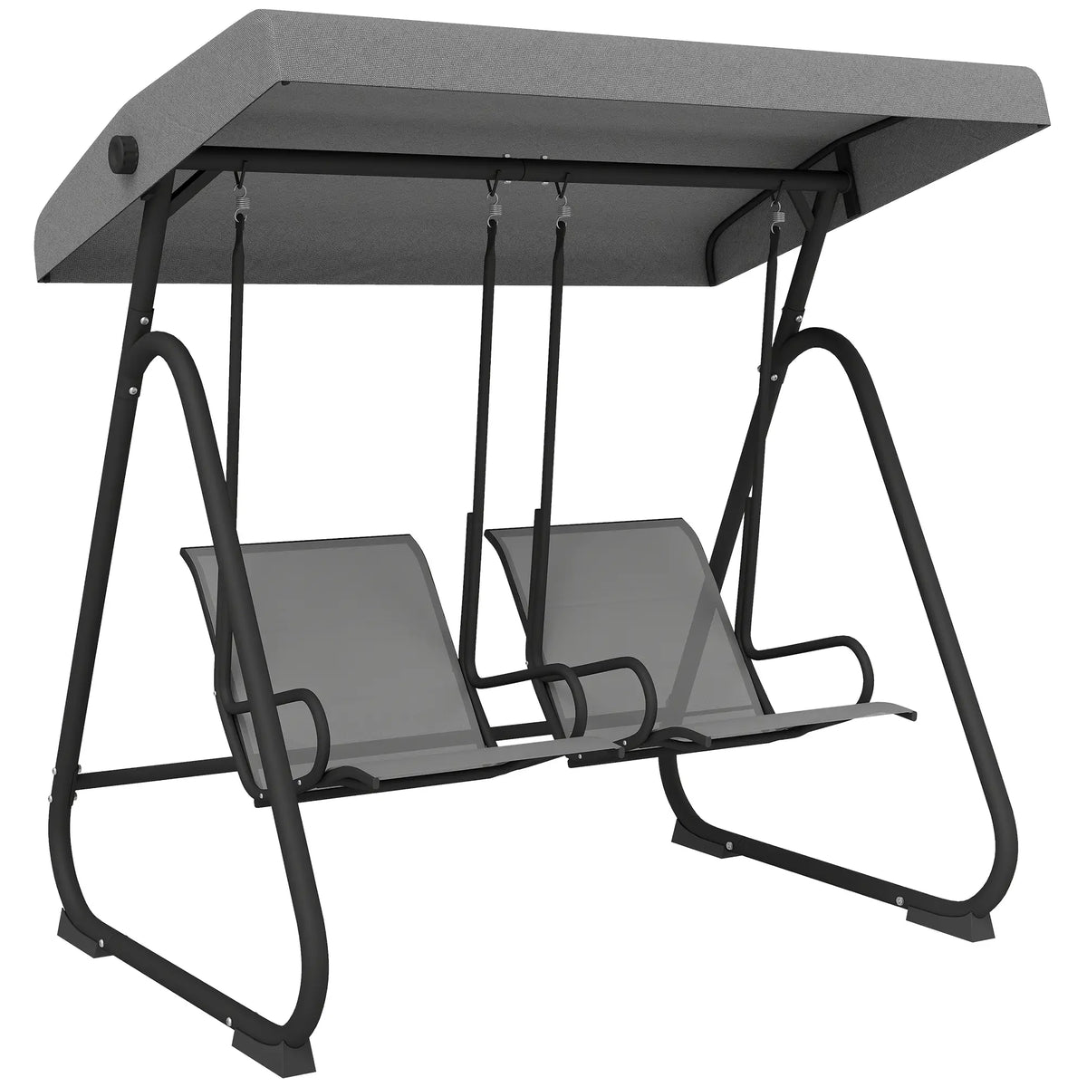 Patio Swing Chair w/Adjustable Canopy Outdoor Porch Swing Glider w/Dual Independent Seats 2-Seat Grey Patio Swings with Stand at Gallery Canada