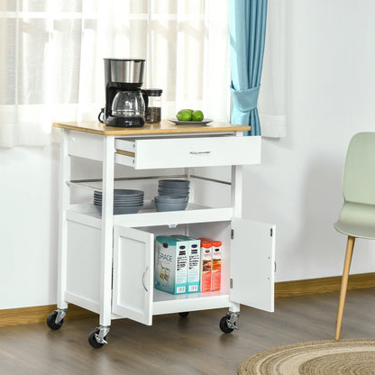 Kitchen Cart, Utility Trolley, Small Kitchen Island with Storage Drawer &; Side Hooks for Dining Room, White at Gallery Canada