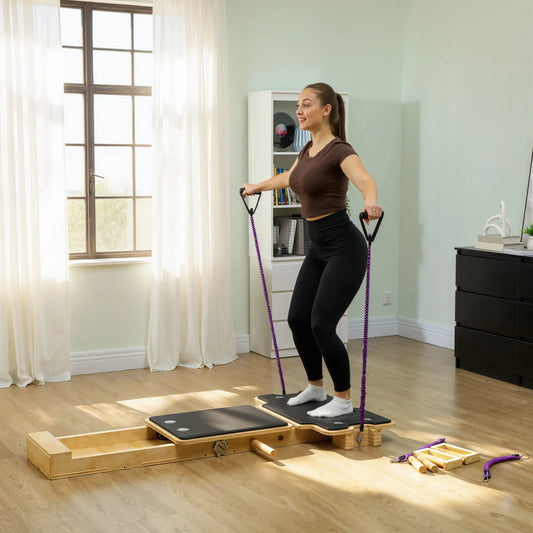 Portable Pilates Reformer Machine, Multifunctional Board With Resistance Bands Aerobic Equipment Natural at Gallery Canada