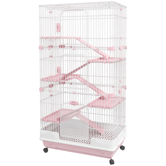 32"L 6-Level Small Animal Cage with Universal Lockable Wheels, Pink - Gallery Canada