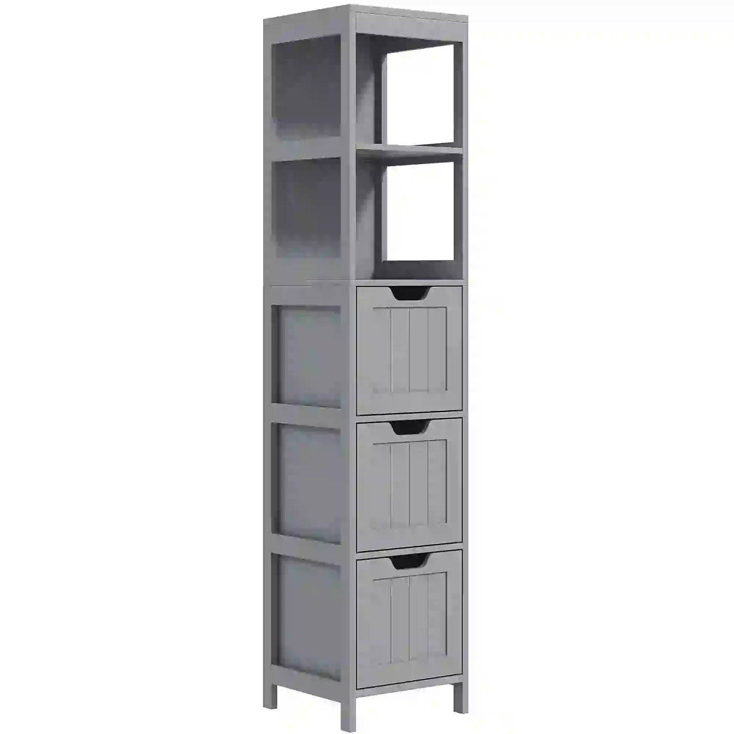Narrow Bathroom Cabinet, 3 Drawers, 2 Tier Shelf, Tall Cupboard, Grey Bathroom Cabinets at Gallery Canada