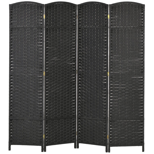 5.6 Ft Tall Folding Room Divider, 4 Panel Portable Privacy Screen, Hand-Woven Partition Wall Divider, Black