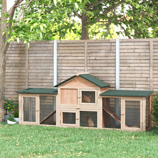 Large Rabbit Hutch, Bunny Cage, Guinea Pig House, 83"x18"x33", Natural Rabbit Hutch Natural at Gallery Canada