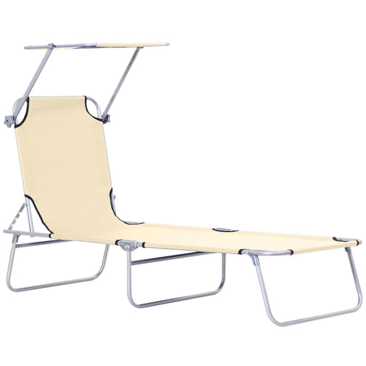 Outdoor Lounge Chair with Sun Shade for Beach, Camping, Hiking, Backyard, Beige - Gallery Canada
