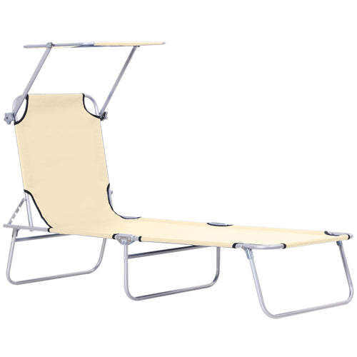 Outdoor Lounge Chair with Sun Shade for Beach, Camping, Hiking, Backyard, Beige