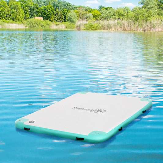 8' x 6' Floating Dock, Inflatable Island with Air Pump, Backpack, Blue & Green Floating Water Mats White, Blue, Green at Gallery Canada