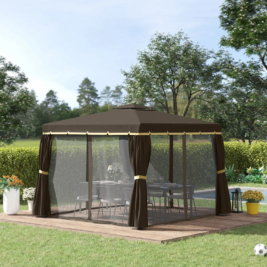 10' x 10' 2-Tier Gazebo Canopy Tent, Zippered Mesh Sidewalls, Aluminum Frame Gazebos Coffee at Gallery Canada