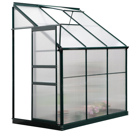 Lean-to Greenhouse Walk-in Garden Aluminum Polycarbonate with Roof Vent for Plants Herbs Vegetables 6' x 4' x 7' - Gallery Canada