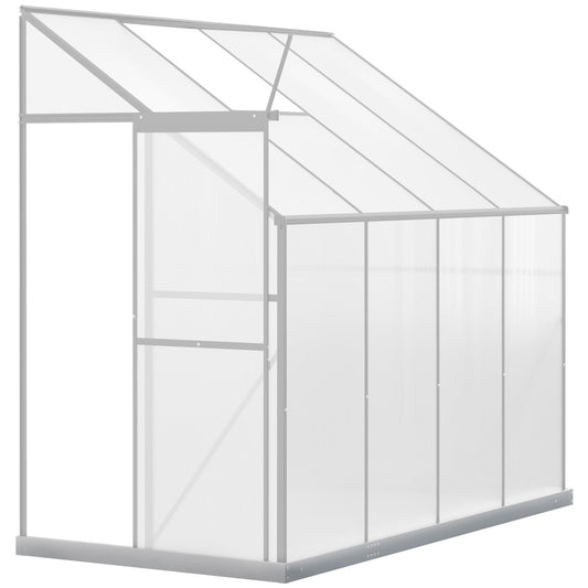 Lean-to Greenhouse Walk-in Garden Aluminum Polycarbonate with Roof Vent for Plants Herbs Vegetables 8' x 4' x 7' Silver at Gallery Canada