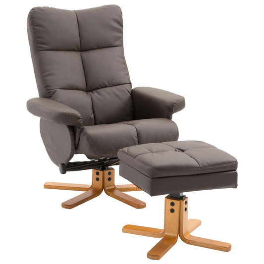 Leather Recliner and Ottoman Set Swivel Lounge Chair Wood Base Brown at Gallery Canada