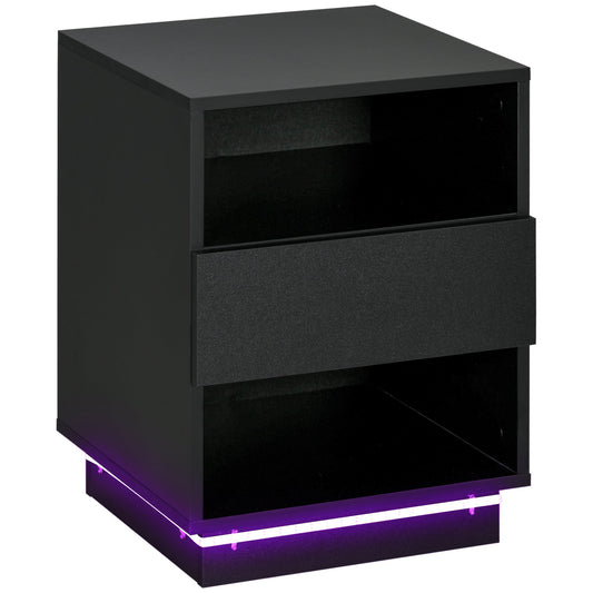 LED Nightstand, Bedside Table with LED Lights, Drawer, 2 Shelves, Remote, Side Table for Living Room, Bedroom - Gallery Canada