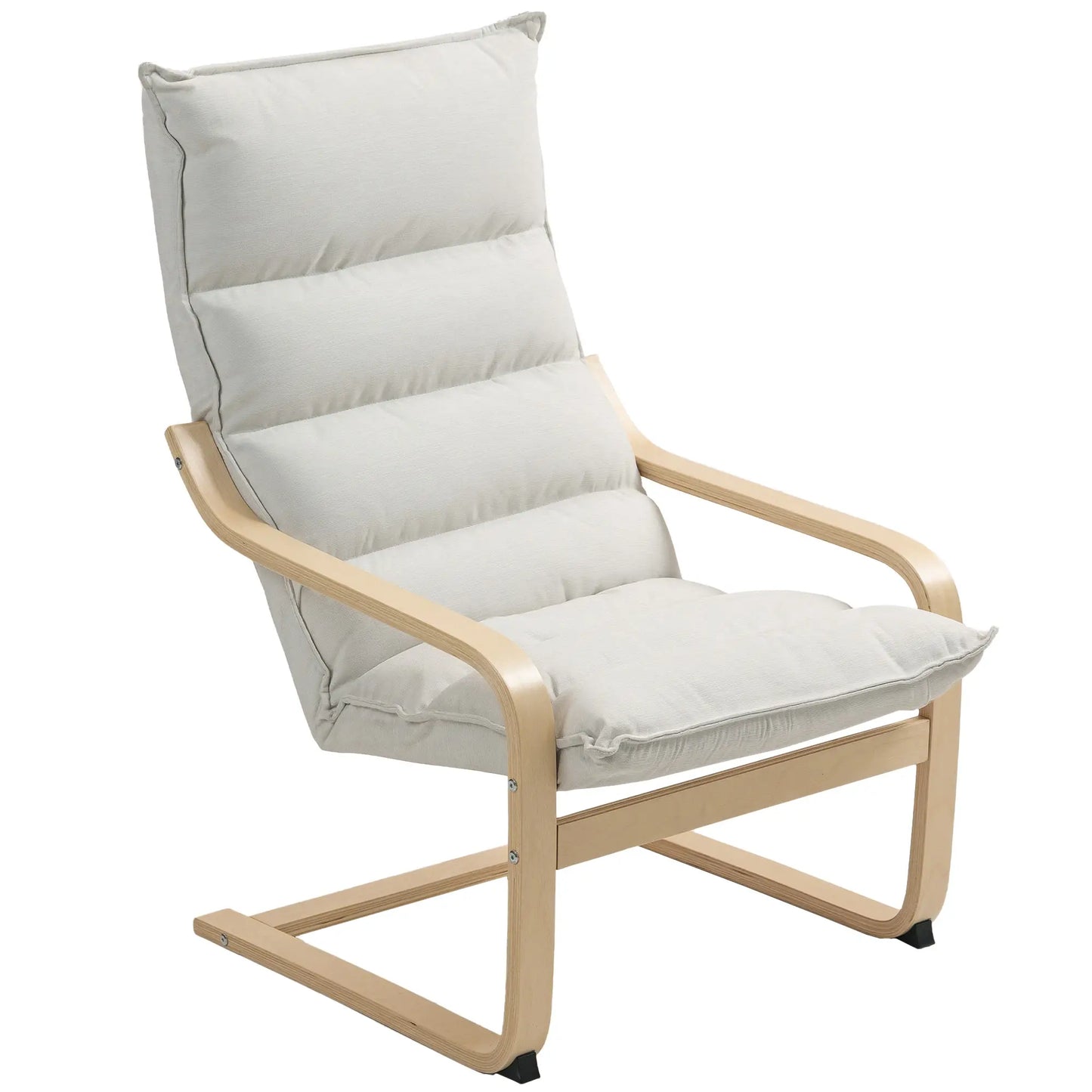 Birch Wood Fabric Modern Armchair, Curved Leg and Arm, Cream White Accent Chairs at Gallery Canada